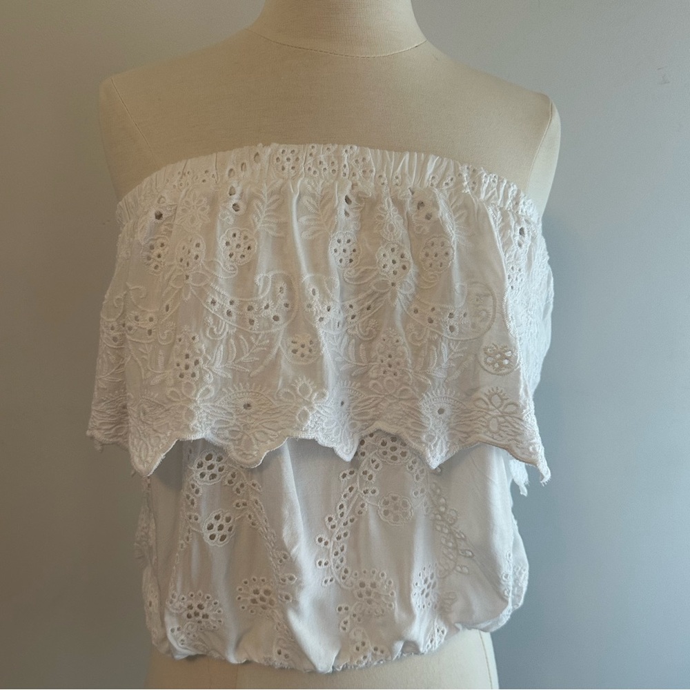 Young, Fabulous & Broke - adorable white eyelet strapless top